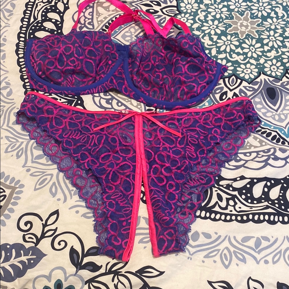 Savage X Fenty Pink and Purple Lace Lingerie Set